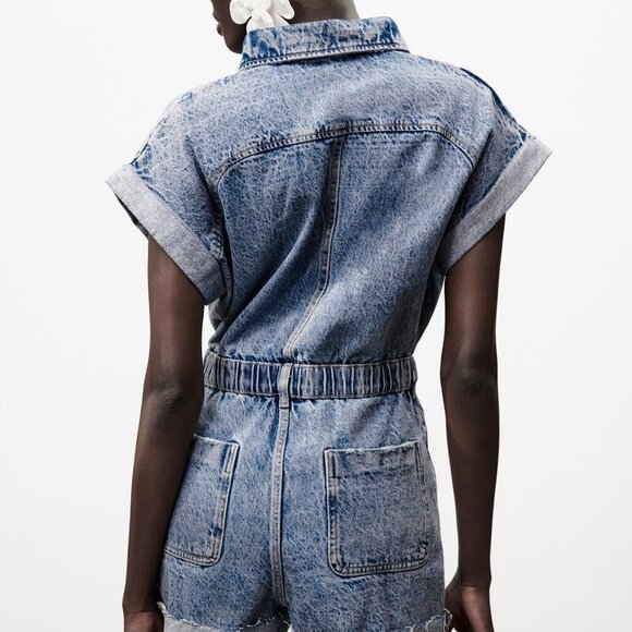 Zara Women's Denim Jumpsuit/ Romper- Size Medium - Picture 3 of 16